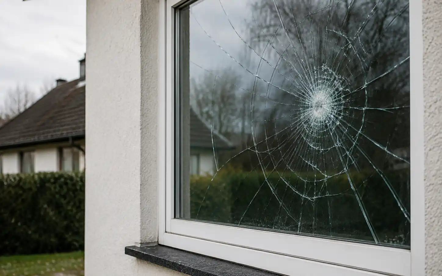 Fenster mit gesprungener Scheibe